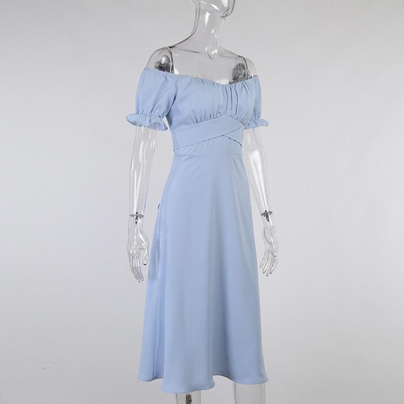 light blue off the shoulder midi dress Light Blue Off Shoulder Midi Dress – Elegant Puff Sleeve Fairytale Sty –  Ella Etc