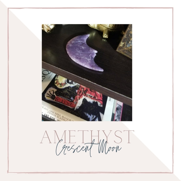 Amethyst Crescent Moon Carving – Crystal Decor for Stress Relief, Intuition & Peace