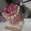 Pink velvet handbag with pearl chain oand removable gold tone chain