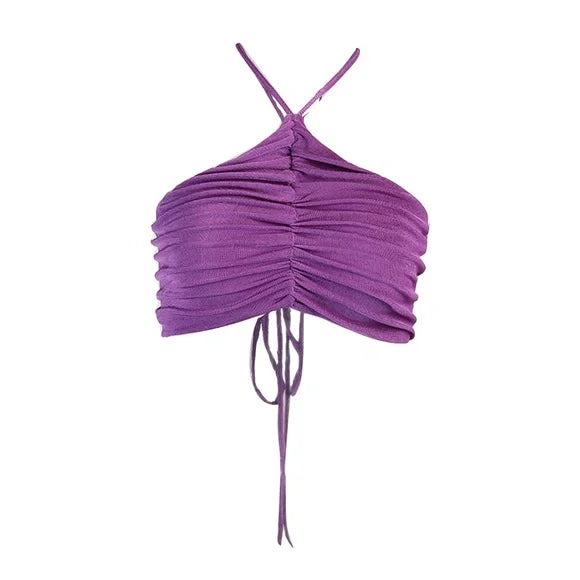 Selena Two-Piece Set – Ruched Halter Crop Top & Midi Skirt