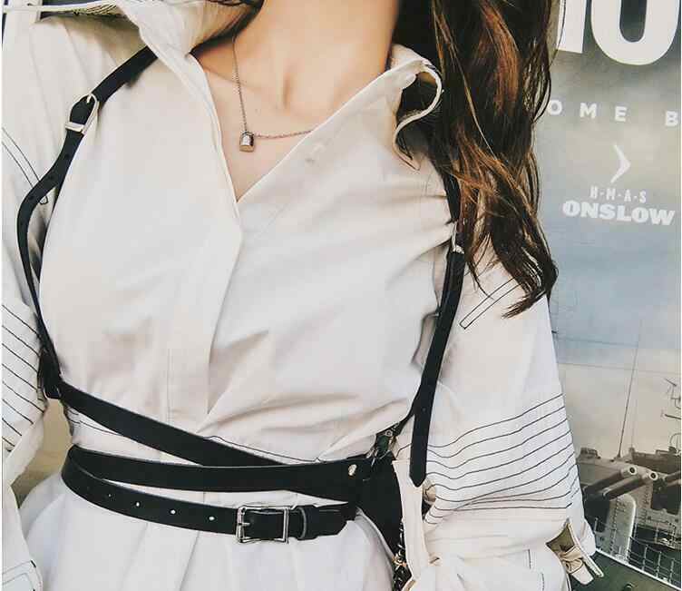 Adjustable faux leather  Harness with crisscross waist straps