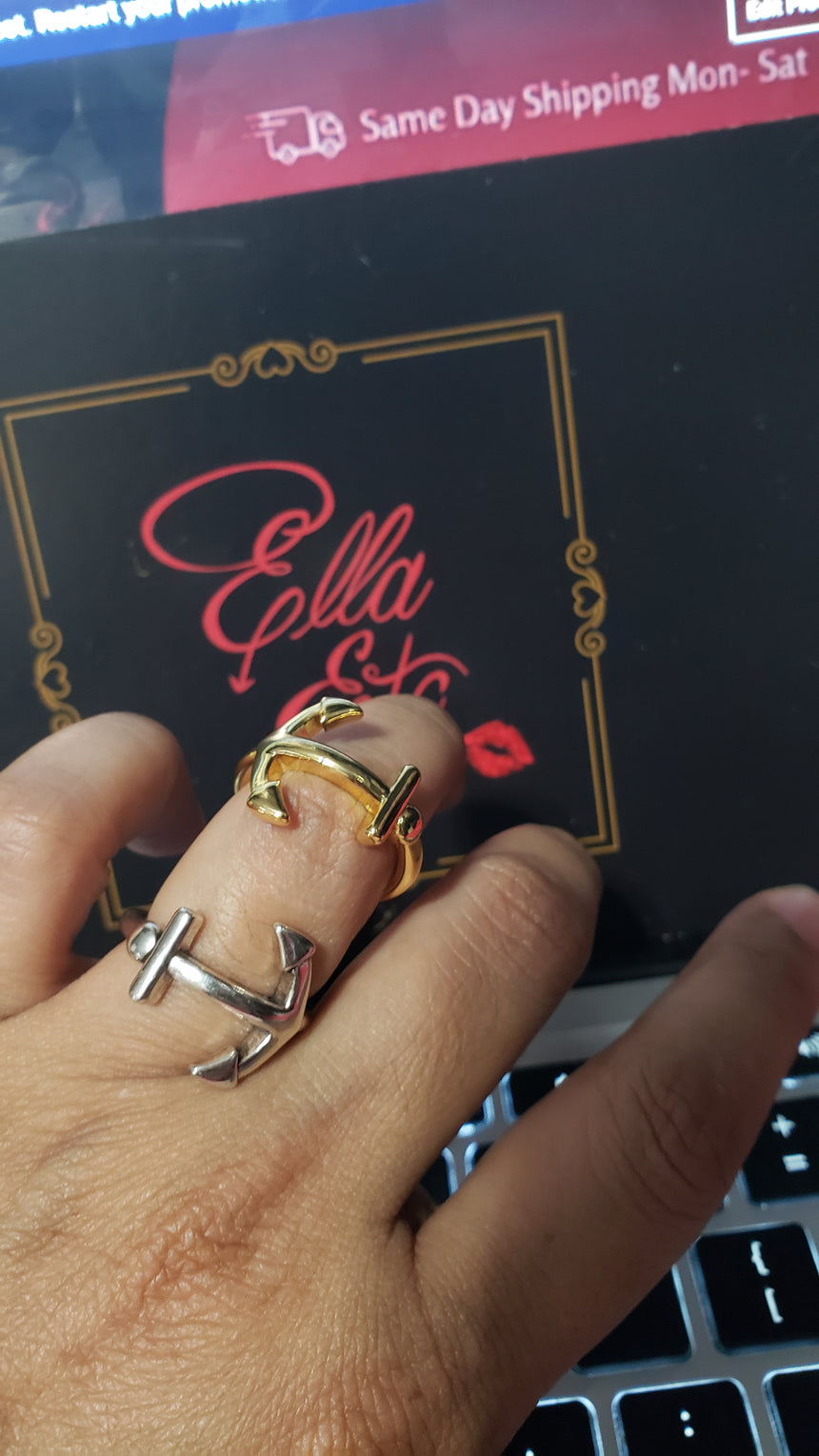 Anchor Ring – Adjustable Gold or Silver Tone Nautical Statement Ring