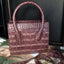 Faux Croc Embossed Mini Handbag- Brown