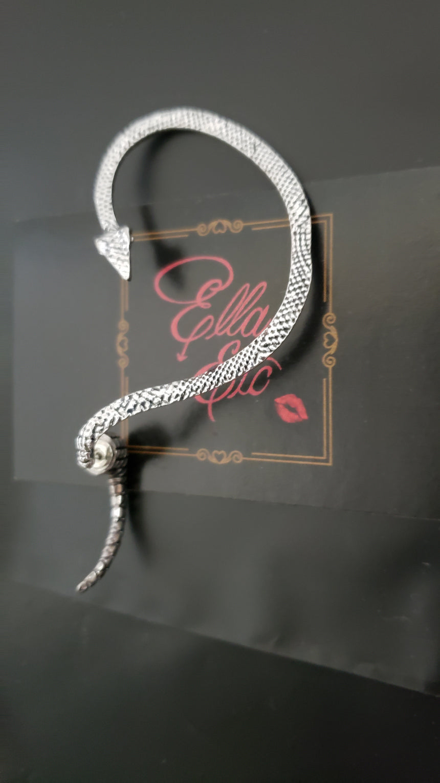 Serpentine coil snake stud earring wrapping along ear, adjustable design for pierced ears, sold individually