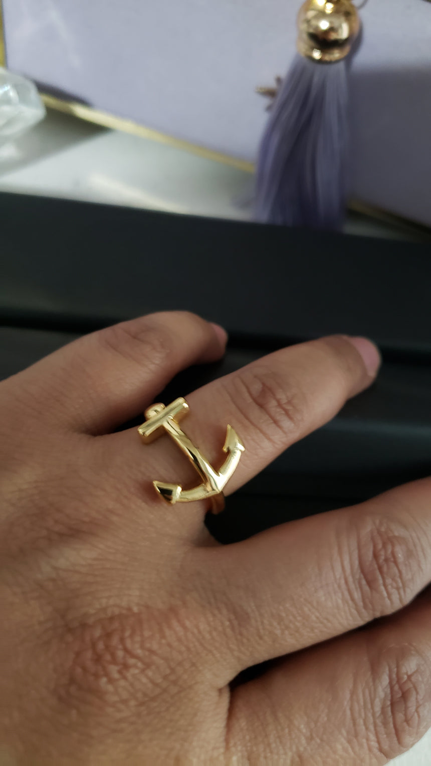 Anchor Ring – Adjustable Gold or Silver Tone Nautical Statement Ring