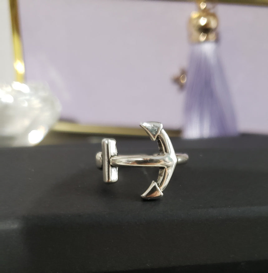 Anchor Ring – Adjustable Gold or Silver Tone Nautical Statement Ring