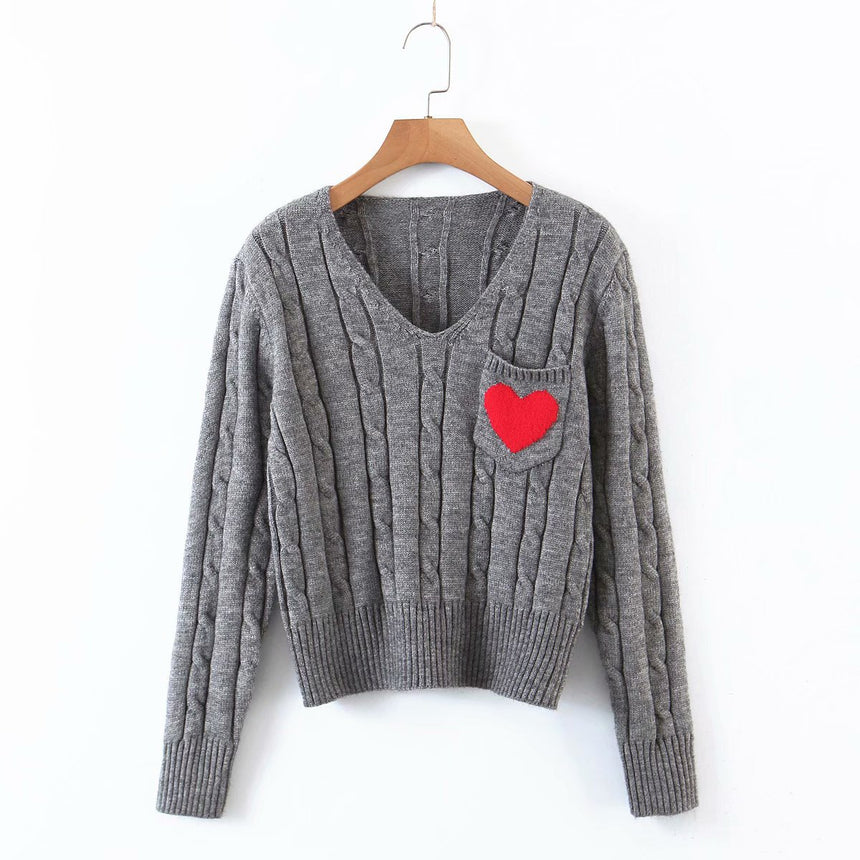 Red Heart Knitted Sweater - Grey