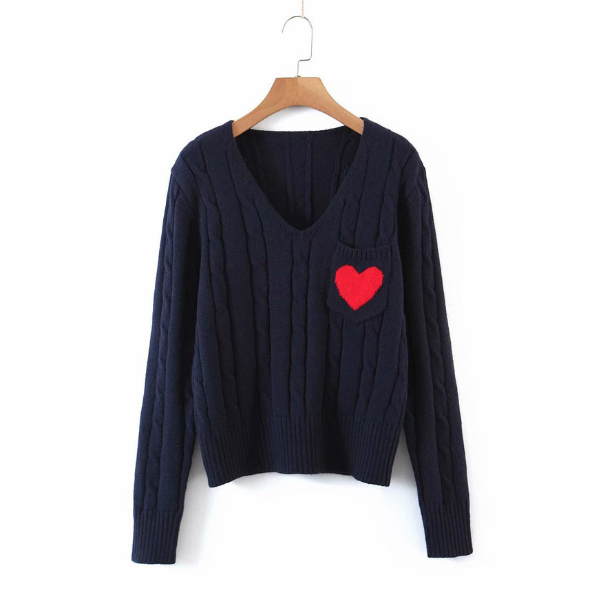 Red Heart Knitted Sweater - Navy Blue