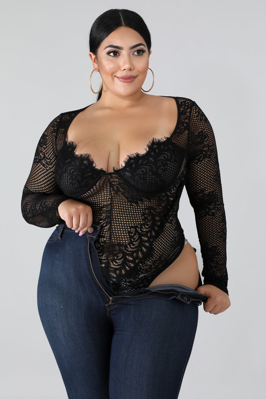 Lace Bodysuit- Plus Size - Black