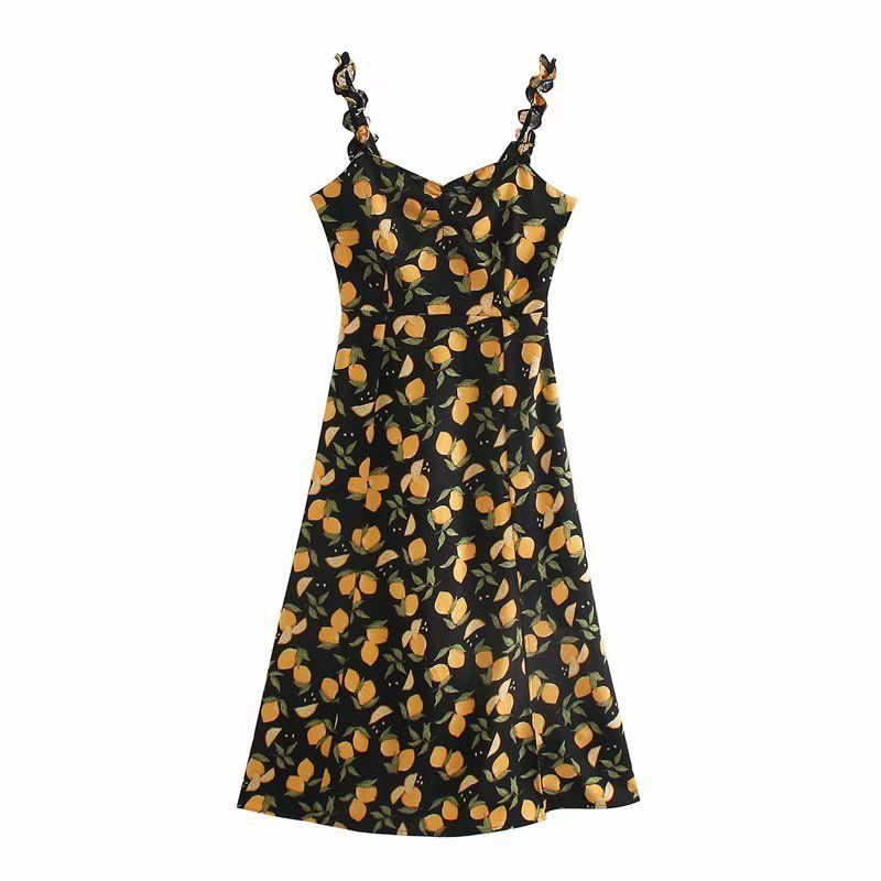 Lemon Print Slit Dress
