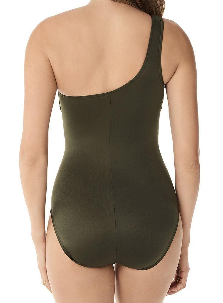One Shoulder One Piece Swimsuit- Army Green