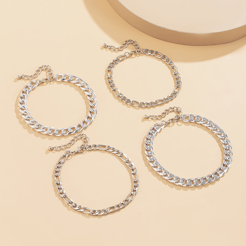Silver Tone Anklet Stacked Set