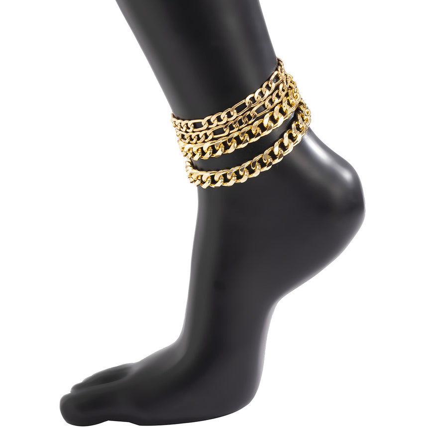 Gold Tone Anklet Stacked Set