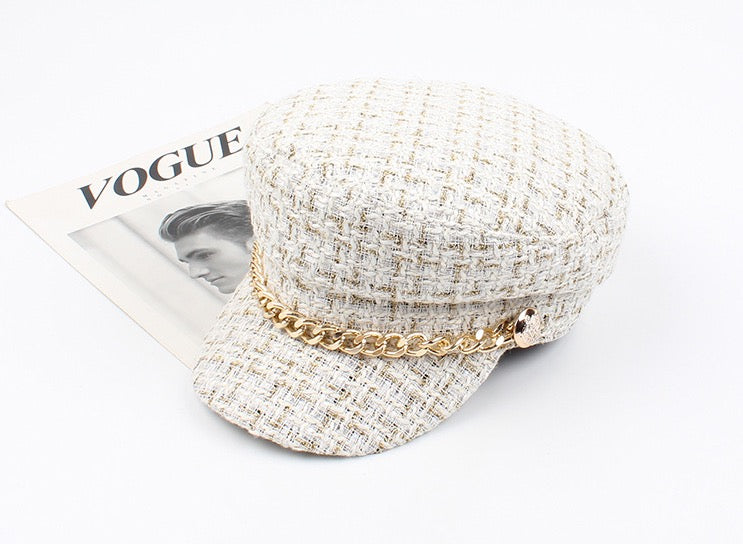 Tweed Paper Boy Hat with Chain