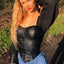 Black Leather Corset Top Puff Sleeve